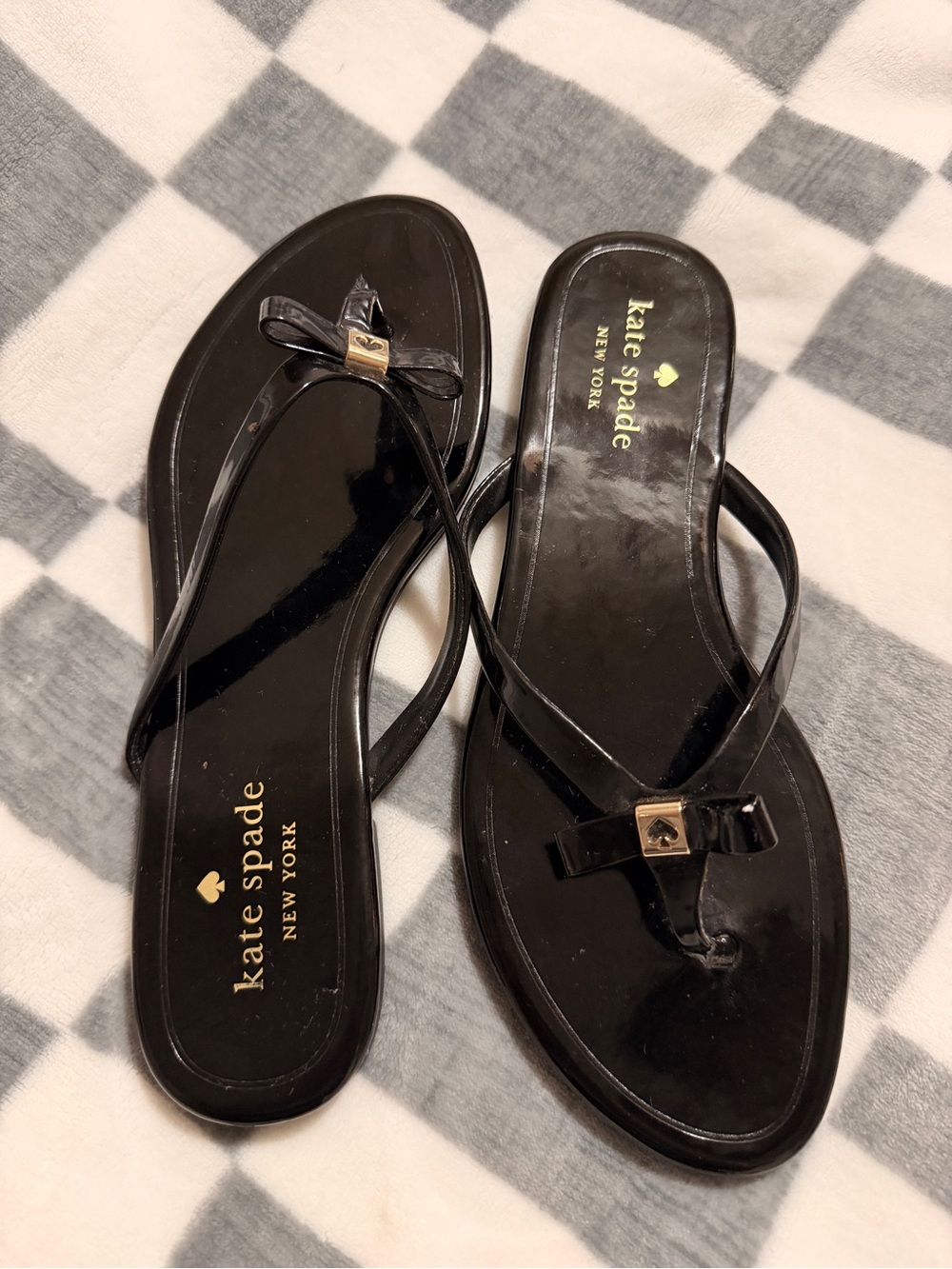 kate spade Black Patent Bow Jelly Sandals